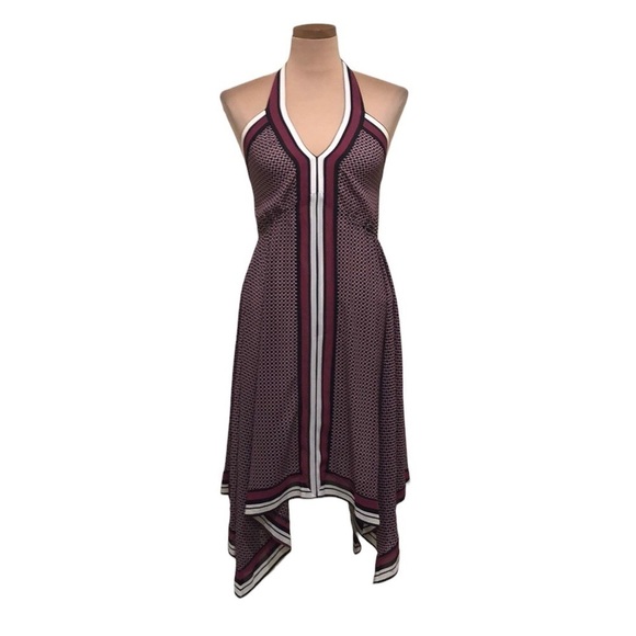 MICHAEL Michael Kors Asymmetrical Hem Dress Size Small Maroon Geometric Print - Picture 1 of 10